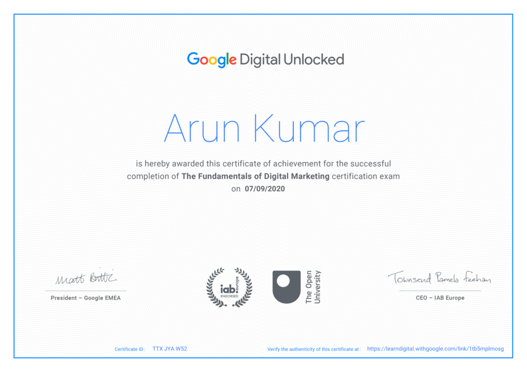 Digital Marketing Certicate by Google Garage