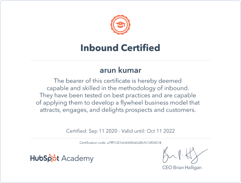 HubSpot Certificate