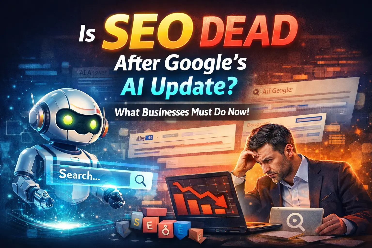 Is SEO dead after Google AI update showing AI search impact and declining website traffic graph