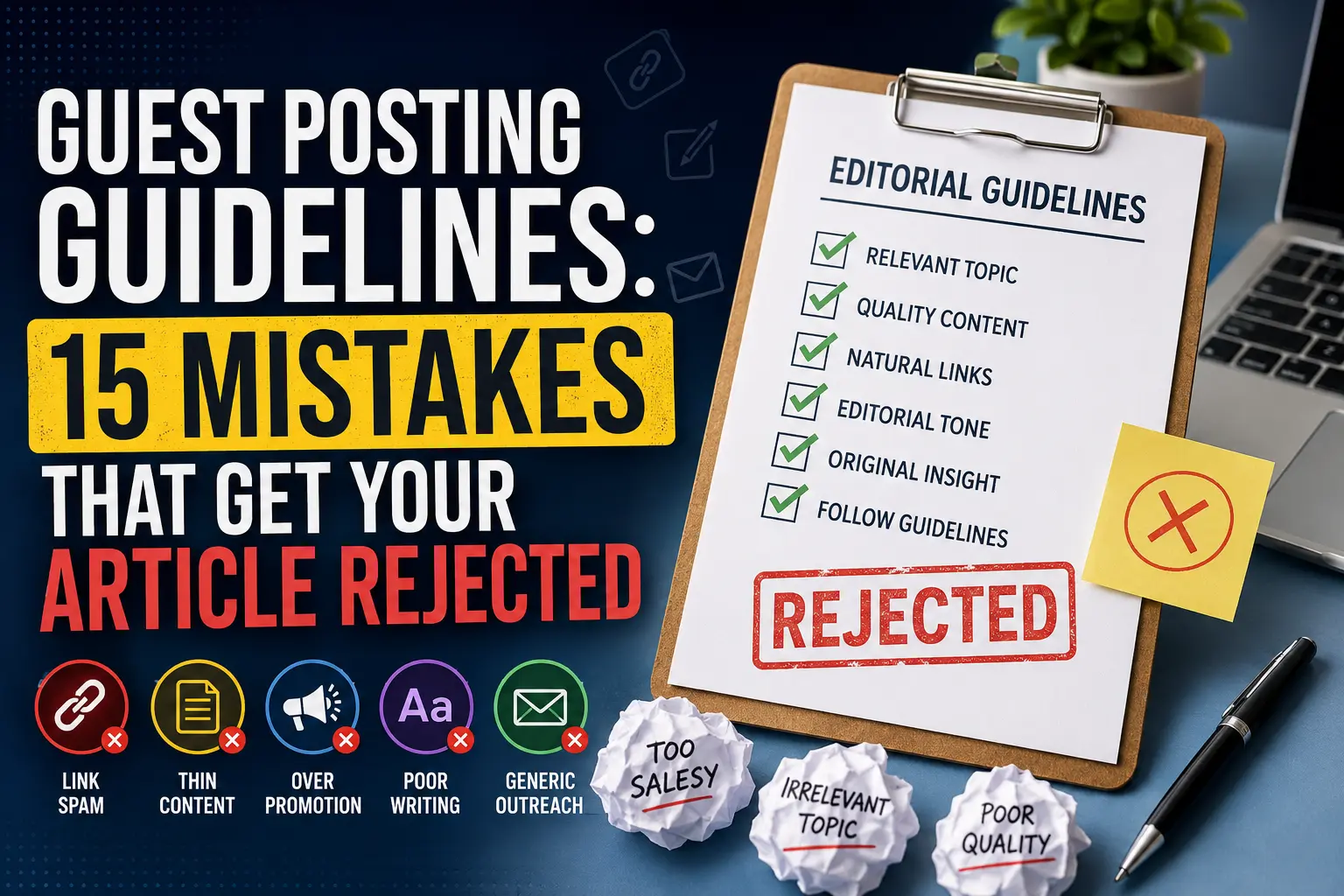 Guest posting guidelines showing 15 mistakes that can get an article rejected