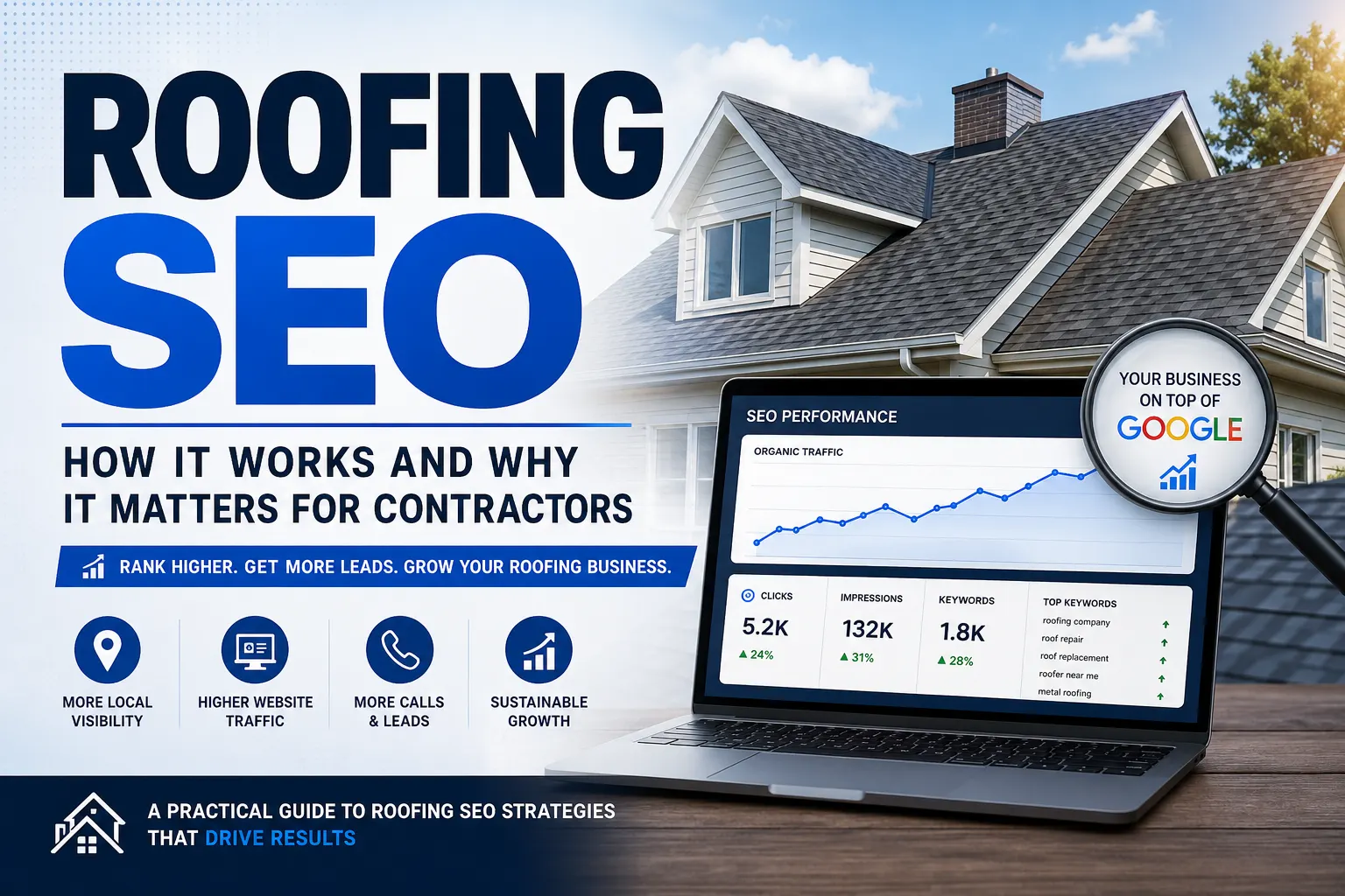 Roofing SEO guide showing how contractors can rank higher on Google and generate more leads