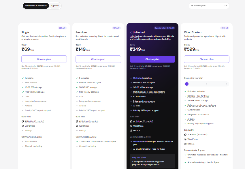 Hostinger India hosting plans and pricing