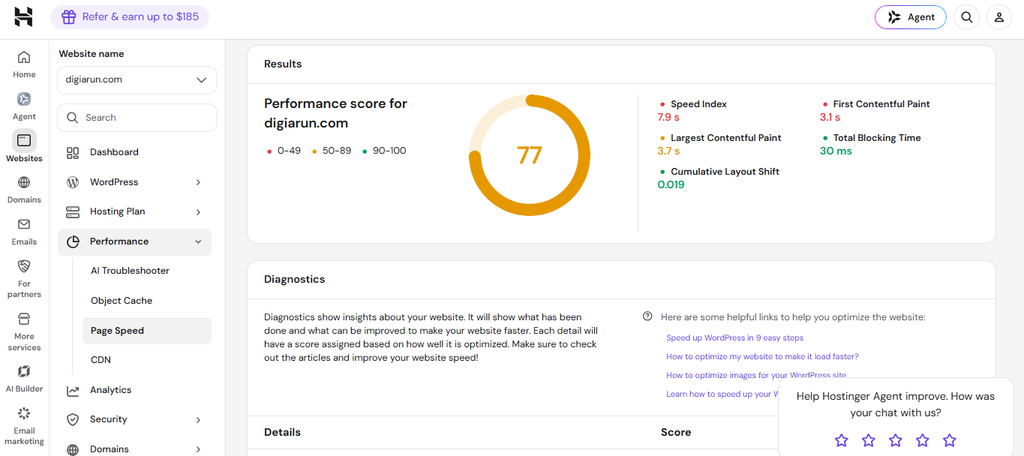 DigiArun's Hostinger performance test using a Hostinger