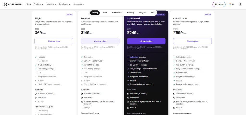 Hostinger India hosting plans and pricing based on 07-September-2026